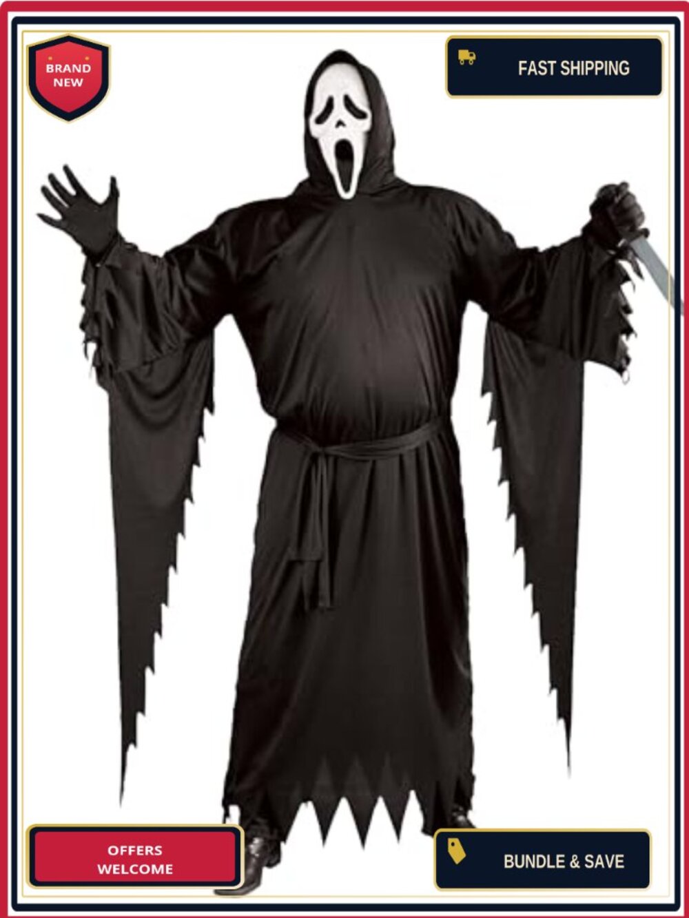 Plus Size Ghost Face Scream Costume Robe & Mask Set